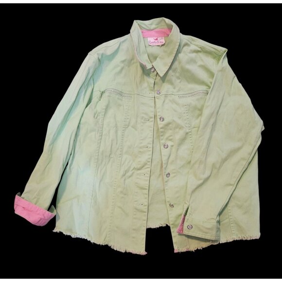 Vintage Quacker Fact Denim Jacket With Fringe Hem & Rhinestone Details Size L Mi - Picture 1 of 11